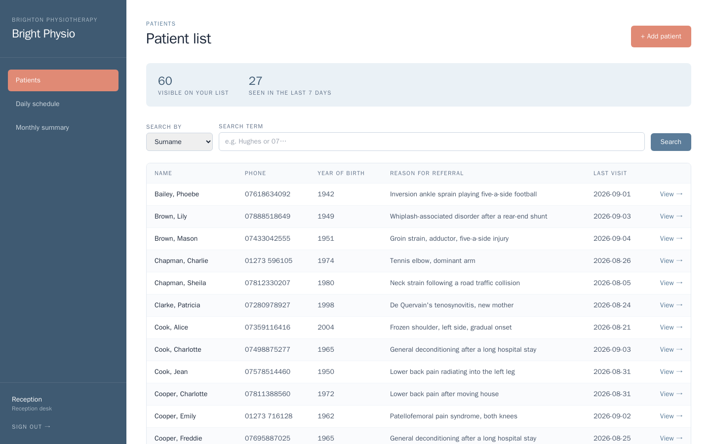 PhysioDesk — screenshot